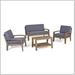 Noble House Cascada Outdoor 4 Piece Acacia Wood Chat Set with Cushions and Angled Coffee Table Grey Dark Grey