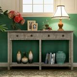 Hassch Rustic Brushed Texture Entryway Table Console Table With Drawers And Bottom Shelf For Living Room (Grey Wash)