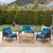 Pearl Outdoor 4 Seater Finished Acacia Wood Chat Set with Cushions Teak Blue