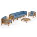 Frankie Outdoor 6 Seater Acacia Wood Sofa Chat Set Teak and Blue