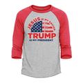 Shop4Ever Men s Jesus is My Savior Trump is My President Raglan Baseball Shirt X-Large Heather Grey/Red