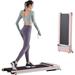 UMAY Under Desk Treadmill with Foldable Wheels Portable Walking Jogging Machine Flat Slim Treadmill Sports App Installation-Free Remote Control Jogging Running Machine for Home/Office Pink