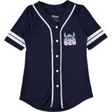 Disney Ladies Lilo and Stitch Baseball Jersey Shirt Graphic Stitch Jersey Shirt Navy - L