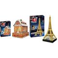 Ravensburger 3D Puzzle 11237 - Lebkuchenhaus bei Nacht - 3D Puzzle für Kinder und Erwachsene & 12579 - Eiffelturm in Paris bei Nacht - Bauwerk im Miniatur-Format