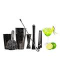 Sky Fish Bartender Kit Cocktail Shaker Set-7 Pieces Stainless Steel Black Plated Etching Bar Tools with Boston Shaker Tins,Mixing Spoon,Mojito Muddler,Japanese Double Jigger,Hawthorne Strainer