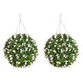 Pair of Best Artificial TULIP Flower Balls Lush Long Leaf Topiary Grass (38cm, White)