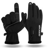 Aptoco Skiing Riding Plush Gloves For Men Winter Warm Gloves Touch Screen Waterproof Anti-Slip Gloves Leather in Black | XL | Wayfair