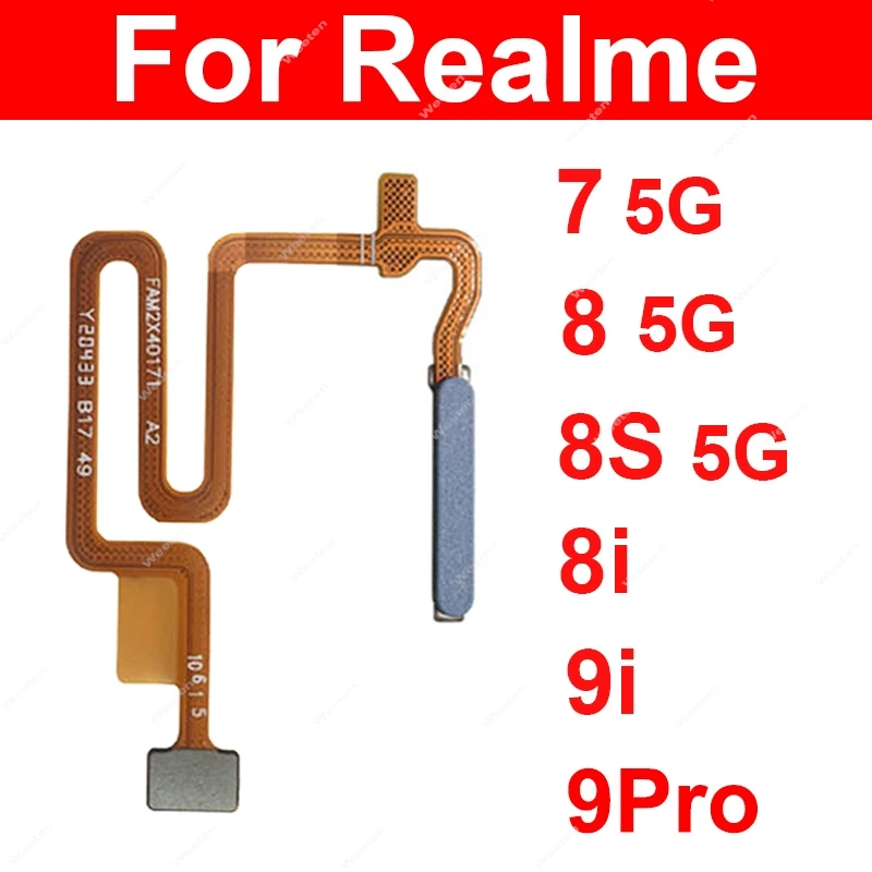 Câble flexible de capteur d'empreintes digitales, pour Realme 7 5G 8 8S 5G 8I 9I 9Pro 4G 5G, bouton d'alimentation, capteur tactile d'empreintes digitales pour maison