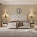 Everly Quinn Valmar Morden Tufted Golden Platform Bed Upholstered/Velvet, Solid Wood in Brown | 55 H x 83 W x 85 D in | Wayfair