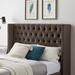 Queen Size Upholstered Platform Bed with Wood Frame and Metal Legs, Botton-Tufted Headboard with Nailhead Trim