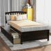 Curvaceous Line Twin Wood Platform Bed with 2 Caster Drawers&Headboard