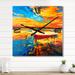 Designart 'White & Red Boats By The Pier At A VIbrant Sunset' Nautical & Coastal wall clock