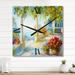 Designart 'Terrace Near The Sea With Red Flowers' Nautical & Coastal wall clock