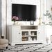 59''W Glass Door Storage TV Stand Wood TV Console with 4 Door Cabinet