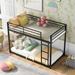 Twin over Twin Size Metal Low Bunk Bed with Built-in Ladder, Full-Length Guardrail and Metal Slats