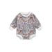 Binwwede Baby Long Sleeve Romper Flower Printed Round Neck Patchwork Playsuit Casual Simple Style Short Jumpsuit