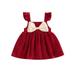 Afunbaby Newborn Girl Sleeveless Dress Front Big Bow-Knot Square Neck Ruffles Dress Casual Party Dress