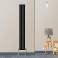 Warmehaus Vertical Column Designer Radiator Oval Flat Panel Single Black 1800x236mm - Modern Central Heating Space Saving Radiators - Perfect for Bathrooms, Kitchen, Hallway, Living Room