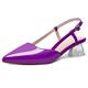 AUMOTED Women Slingback Pointed Toe Mid Low Heels Block Ankle Strap Heel Pumps Court Shoes for Office Party Wedding 1.6" Patent Purple Size UK 7