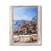 Stupell Industries Through Window View Seaside Flower Garden Scene by Ziwei Li - Painting Canvas in Blue/Pink/White | 20 H x 16 W x 1.5 D in | Wayfair