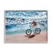 Stupell Industries Woman Riding Bicycle Coastal Beach Shoreline Landscape - Floater Frame Graphic Art on in Blue/Brown/White | Wayfair