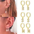 Mode Initiales Lettres A-Z Boucles D'oreilles pour Femmes Homme Brcorporelle Cubique Zcompresses n