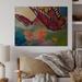 August Grove® Butterfly on Pink Flowers - Unframed Painting on Wood in Blue/Brown/Green | 12 H x 20 W x 1 D in | Wayfair