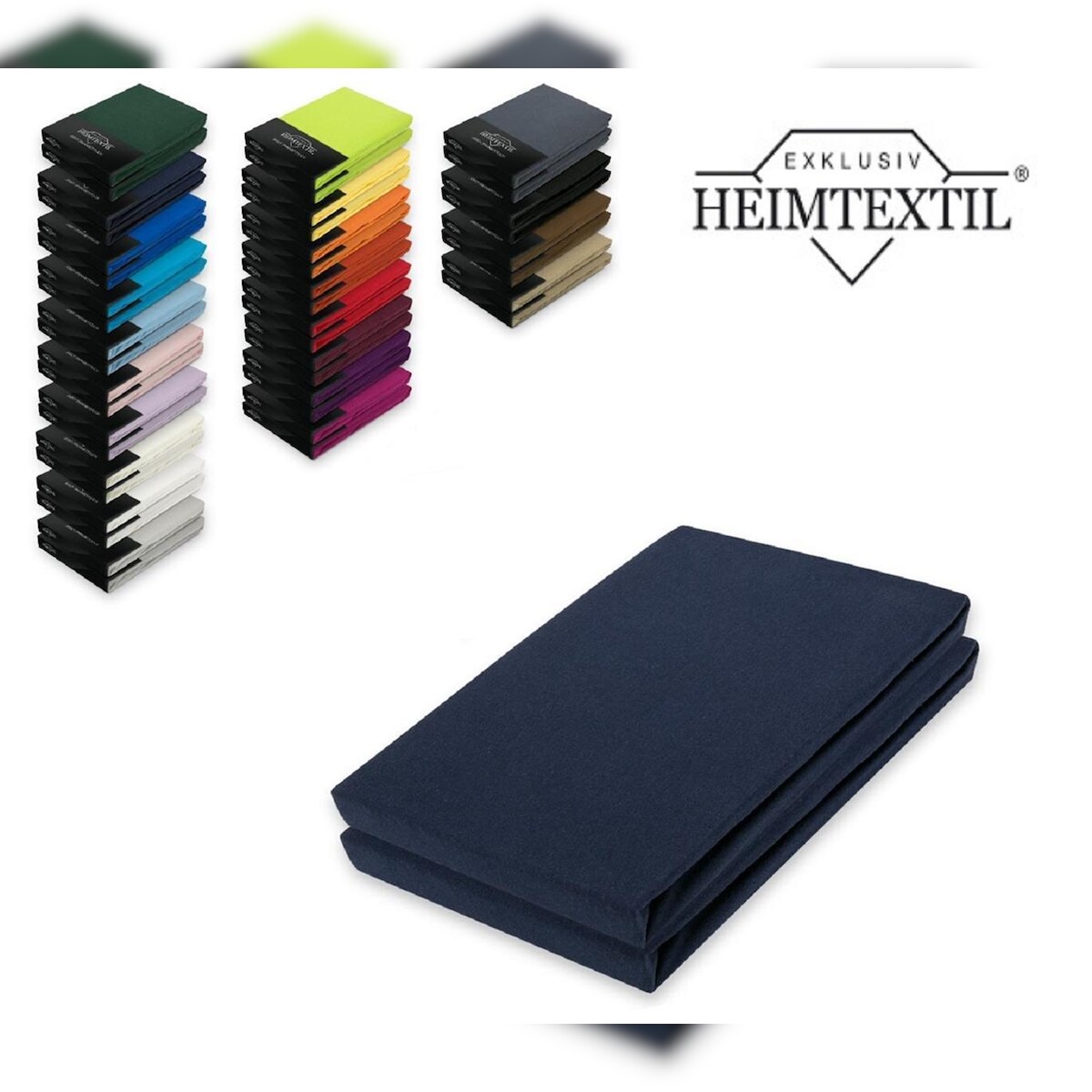 EXKLUSIV HEIMTEXTIL Doppelpack Marke Jersey Spannbettlaken 180 - 200 x 200 cm Navyblau Image