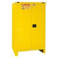 Durham 1090SL-50 16 Gauge Welded Flammable Safety Self Closing Doors Cabinet with Legs & 2 Shelves Yellow - 90 gal