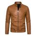 Casual Mens Outwear Coats Mens Spring And Autumn Solid Color Zip Pu Leather Jacket Short Lapel Motorcycle Leather Jacket Coat