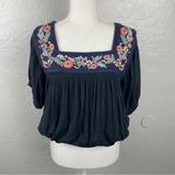 American Eagle Outfitters Tops | American Eagle Boho Floral Embroidered Peasant Blouse Size Small | Color: Gray/Pink | Size: S
