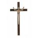 walnut wood cross crucifix with gold toned pewter risen christ corpus 7 inch