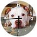 Wood Wall Clock 18 Inch Round Tan and White Pitbull Staffordshire Terrier Dog Art Round Small Battery Operated Wall Art