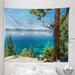 Nautical Tapestry Panoramic Perspective from East Shore Pine Trees and Reflections Image Fabric Wall Hanging Decor for Bedroom Living Room Dorm 5 Sizes Green Blue by Ambesonne