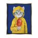 Stupell Industries Fisherman Feline Yellow Coat Cat Luster Gray Framed Floating Canvas Wall Art 16x20 by Coco de Paris