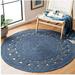 Hand Woven Oriental Jute Round Area Rug Blue 2x2 Living Room Indoor Garden Carpet Rug Doormat