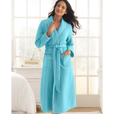 Appleseeds Women's Quilted Knit Belted Wrap Robe - Blue - L - Misses