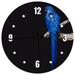 Wood Wall Clock 12 Inch Blue Parrot Tropical Bird Black and Blue Round Small Battery Operated Wall Art