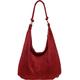 Women Soft Slouch Genuine Italian Suede Light Weight Large Shopper Tote Handbag With Ring Buckle Handle (Burgundy)