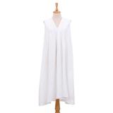 Relaxing Day,'Sleeveless Cotton Gauze Summer Dress in White from Thailand'