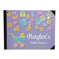 Darling Souvenir Purple Hanging Baby Objects Personalized Baby Shower Guest Book Hardbound Guest Sign-In Book Guest Registry Guestbook-9 x 12 Inches