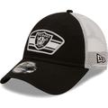 Men's New Era Black/White Las Vegas Raiders Logo Patch Trucker 9FORTY Snapback Hat