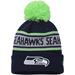 Youth New Era College Navy Seattle Seahawks Repeat Cuffed Knit Hat with Pom