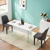 Ivinta Modern White Dining Table, High Glossy Dining Room Table for 4/6, Glass Desk Table for Small Space