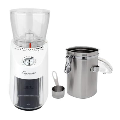 Capresso Infinity Plus Conical Burr Grinder (White) w/ Coffee Canister