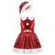 Robe de princesse à paillettes brillantes pour enfants tutu avec chapeau robe rouge pour enfants