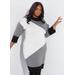 Plus Size Colorblock Intarsia Sweater Dress