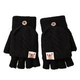 Dadaria Girls Gloves Children Kids Adult Winter Warm Knitted Convertible Flip Top Fingerless Mittens Gloves Black Boys Girls