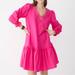 J. Crew Dresses | J Crew Long Sleeve V-Neck Mini Dress With Eyelet Trim Ruffle Hem Hot Pink | Color: Pink | Size: M