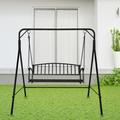 OverPatio Iron Porch Swing Bench Steel Patio Swing Chair with Chains Black (Not Included Swing Stand)